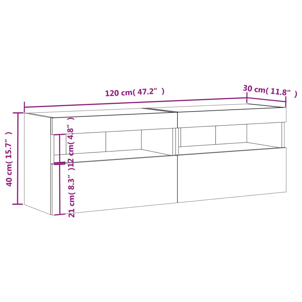 vidaXL teleri seinakapid LED-tuledega 2 tk, must, 60 x 30 x 40 cm