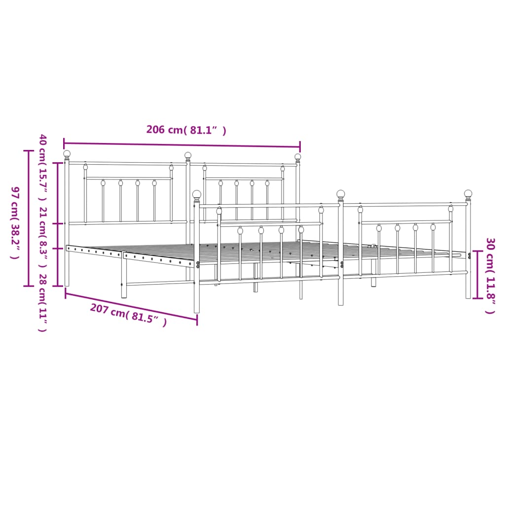 vidaXL metallist voodiraam peatsi ja jalutsiga, must, 200x200 cm