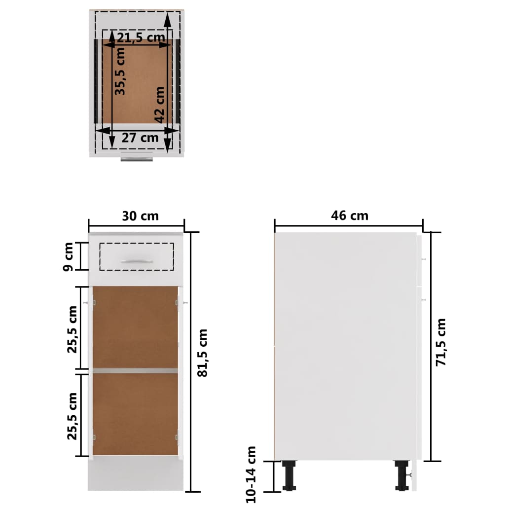 vidaXL sahtliga alumine köögikapp valge 30x46x81,5 cm, tehispuit