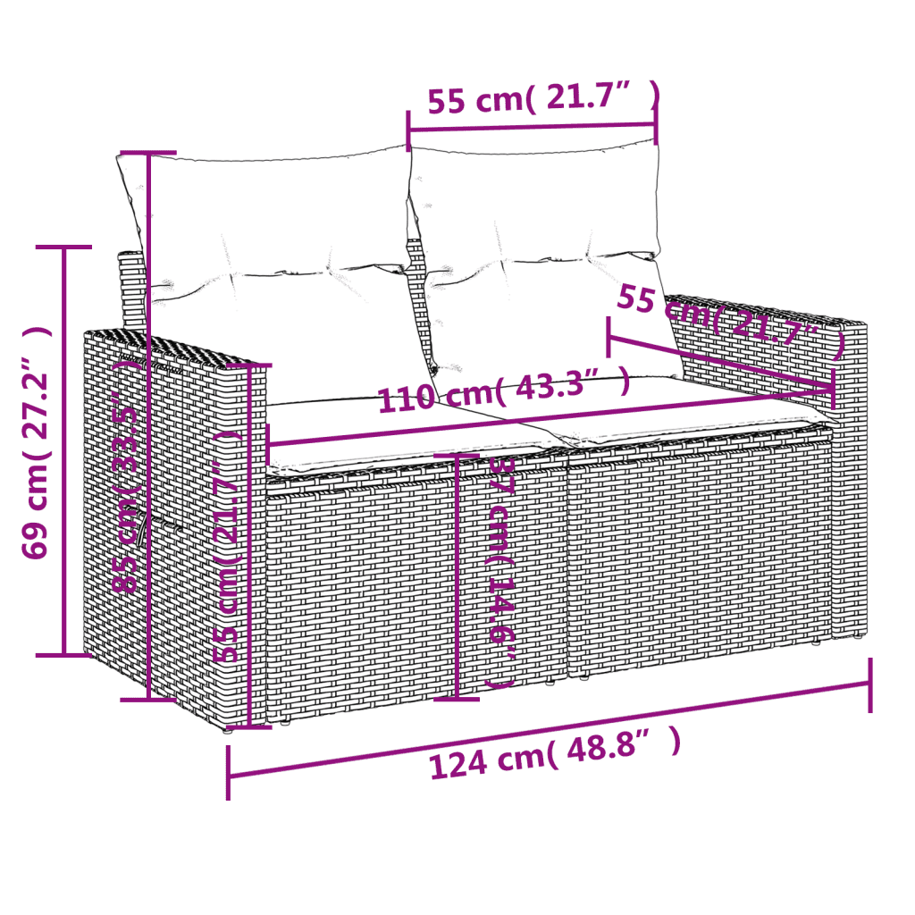 vidaXL 4-osaline aiadiivani komplekt patjadega, must, polürotang