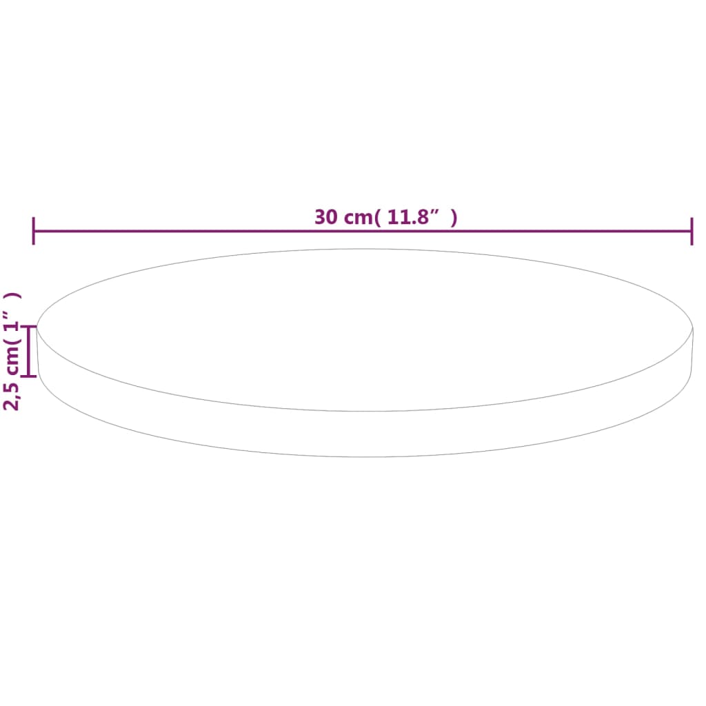 vidaXL ümmargune lauaplaat, Ø30 x 2,5 cm, töötlemata tammepuit