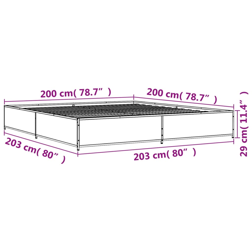 vidaXL voodiraam, pruun tamm, 200 x 200 cm, tehispuit ja metall