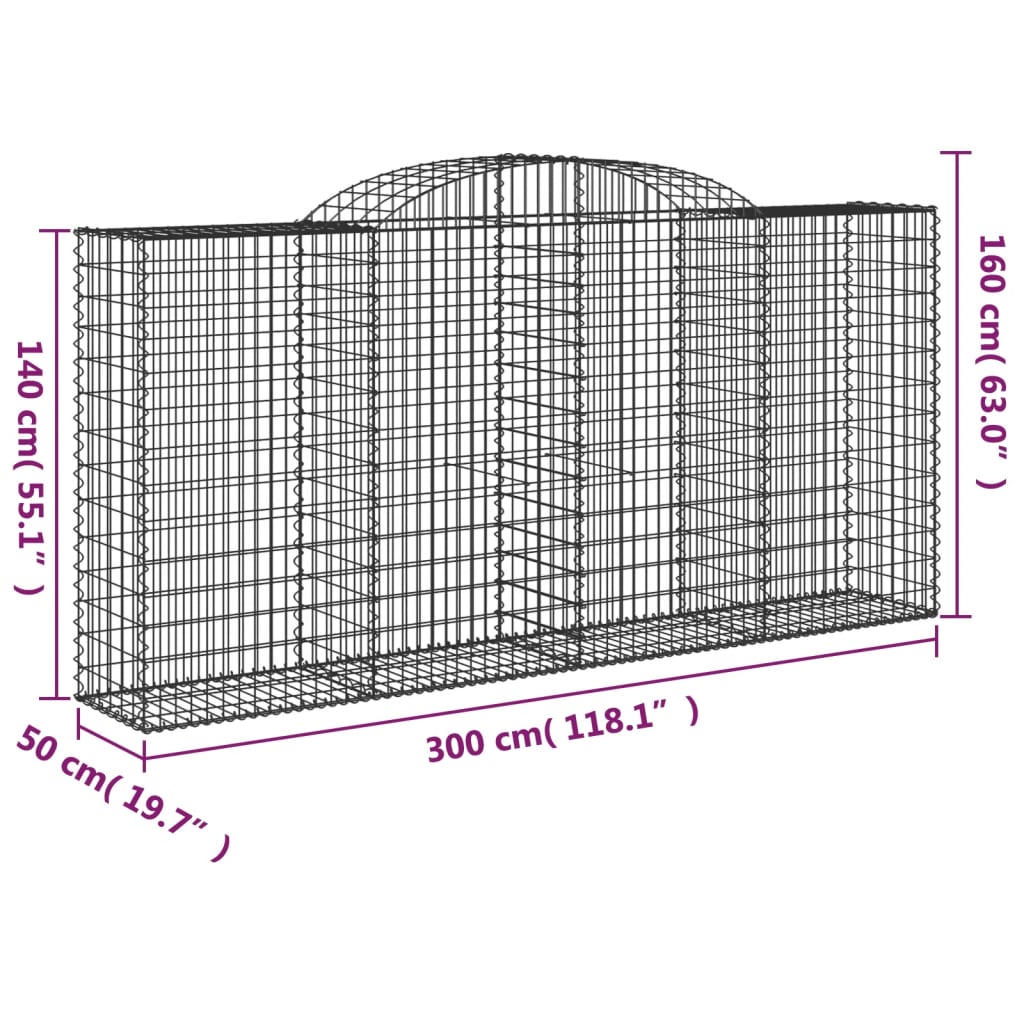 vidaXL kaarekujulised gabioonkorvid 17 tk, 300x50x140/160 cm, raud