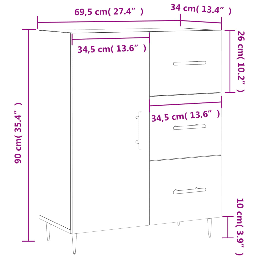 vidaXL puhvetkapp, suitsutatud tamm, 69,5 x 34 x 90 cm, tehispuit