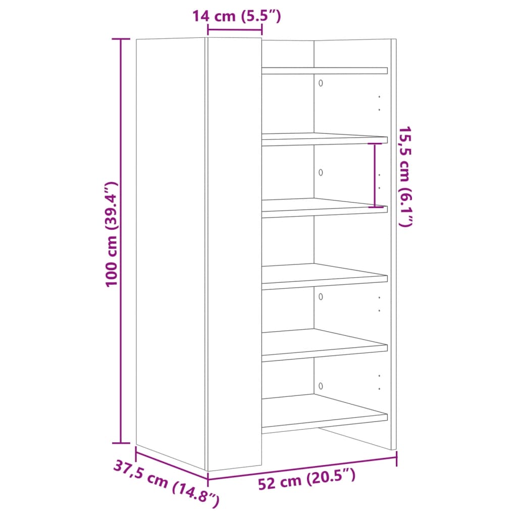 vidaXL jalatsikapp, suitsutatud tamm, 52 x 37,5 x 100 cm, tehispuit