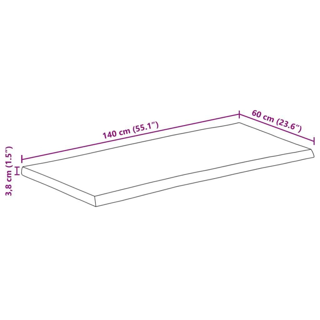 vidaXL lauaplaat, 140 x 60 x 3,8 cm, naturaalsete servadega, mangopuit