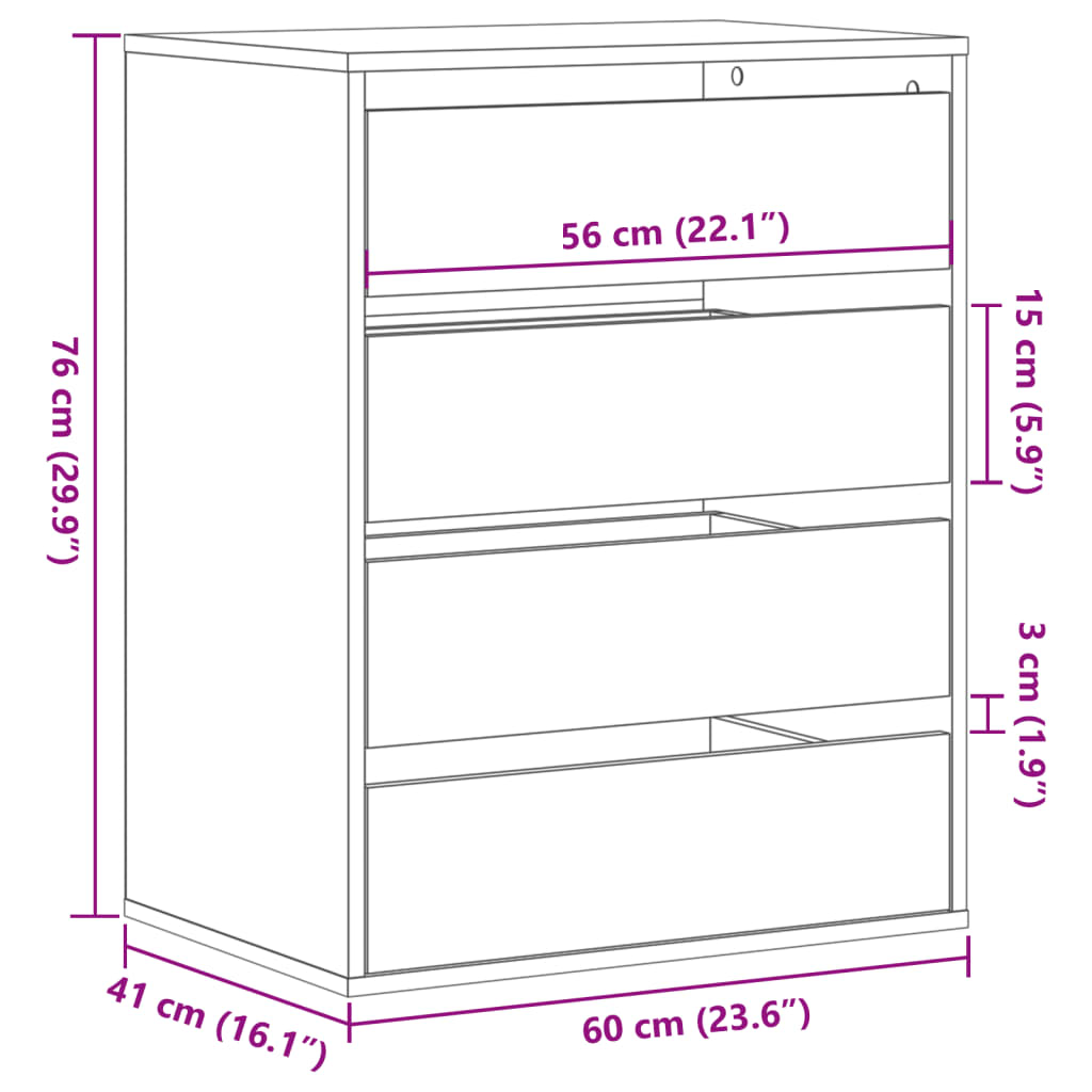 vidaXL nurga kummut, suitsutatud tamm, 60 x 41 x 76 cm, tehispuit