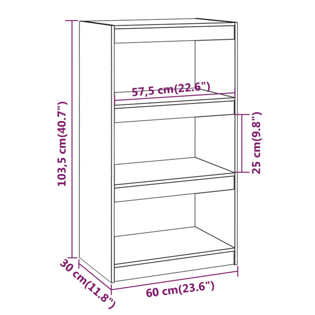 vidaXL raamaturiiul/ruumijagaja, must 60 x 30 x 103,5 cm täismännipuit