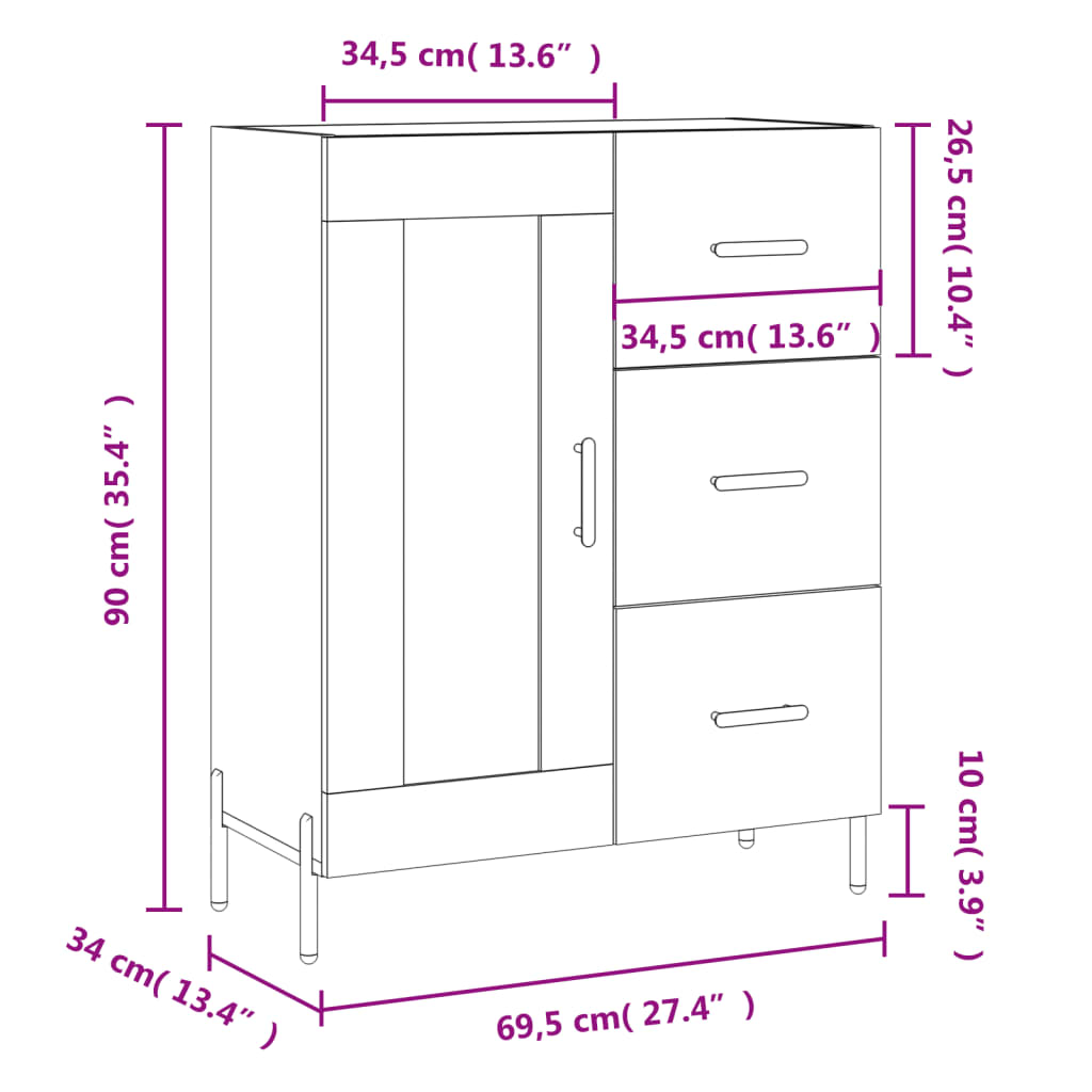 vidaXL puhvetkapp, hall, Sonoma tamm, 69,5 x 34 x 90 cm, tehispuit