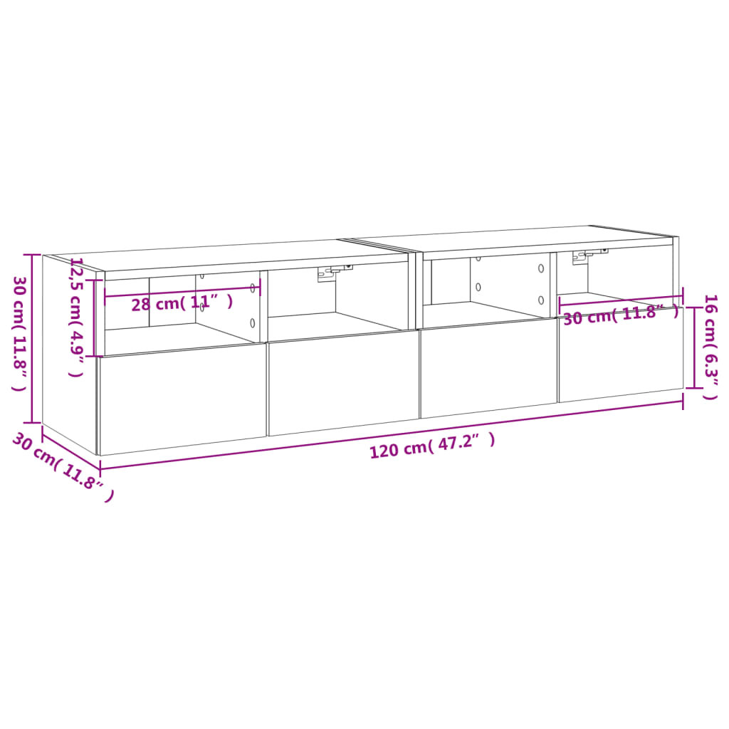 vidaXL teleri seinakapid 2 tk, pruun tamm, 60 x 30 x 30 cm, tehispuit