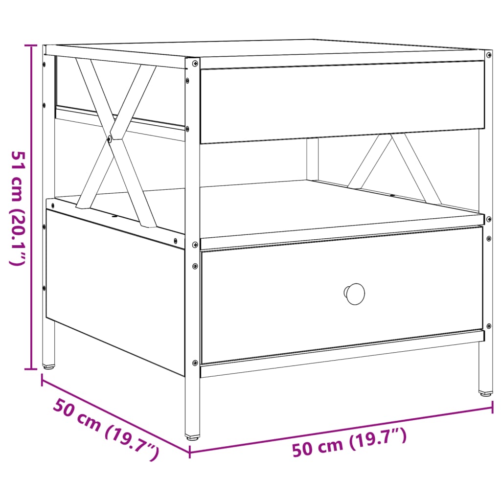 vidaXL kohvilaud LED-tuledega, hall Sonoma tamm, 50x50x51 cm