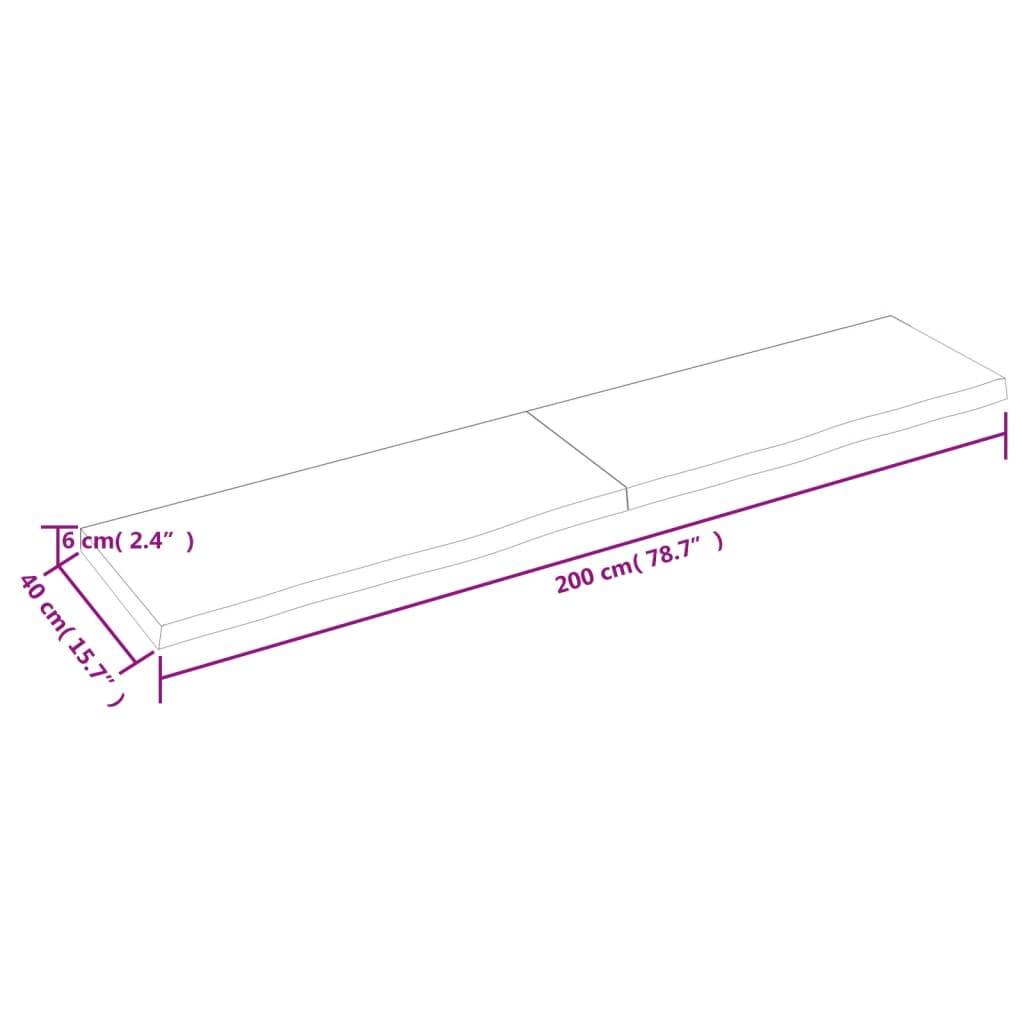 vidaXL vannitoa töötasapind, helepruun, 200x40x(2-6) cm, täispuit