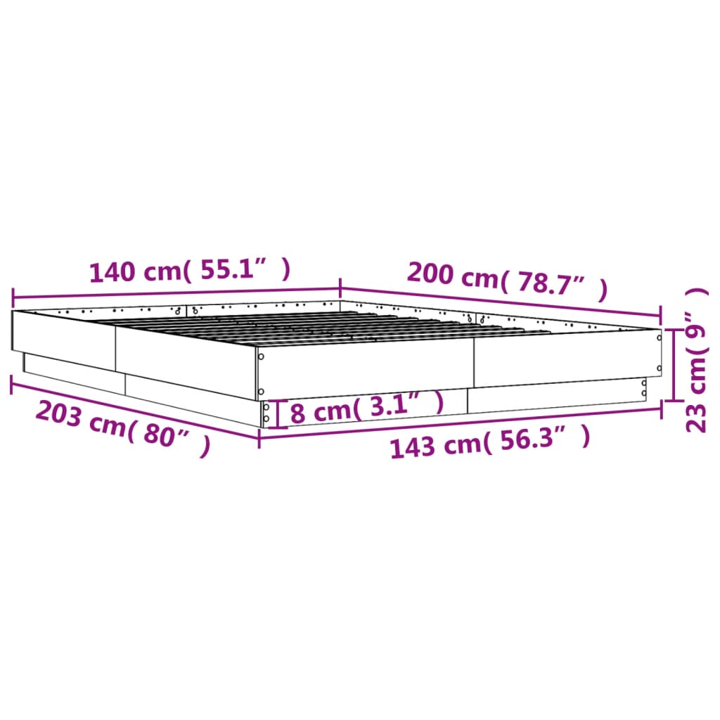 vidaXL voodiraam, suitsutatud tamm, 140 x 200 cm, tehispuit