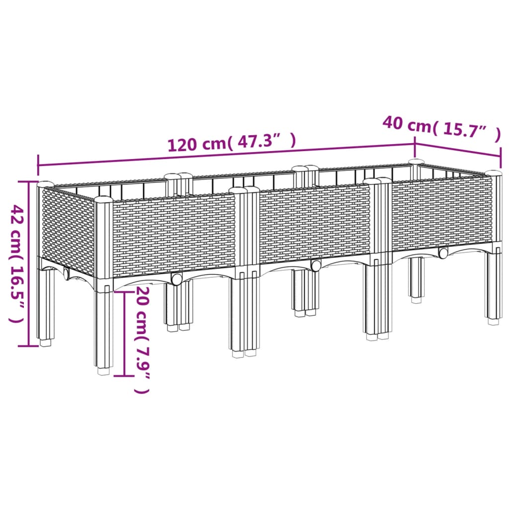 vidaXL jalgadega taimekast, pruun, 120 x 40 x 42 cm, PP