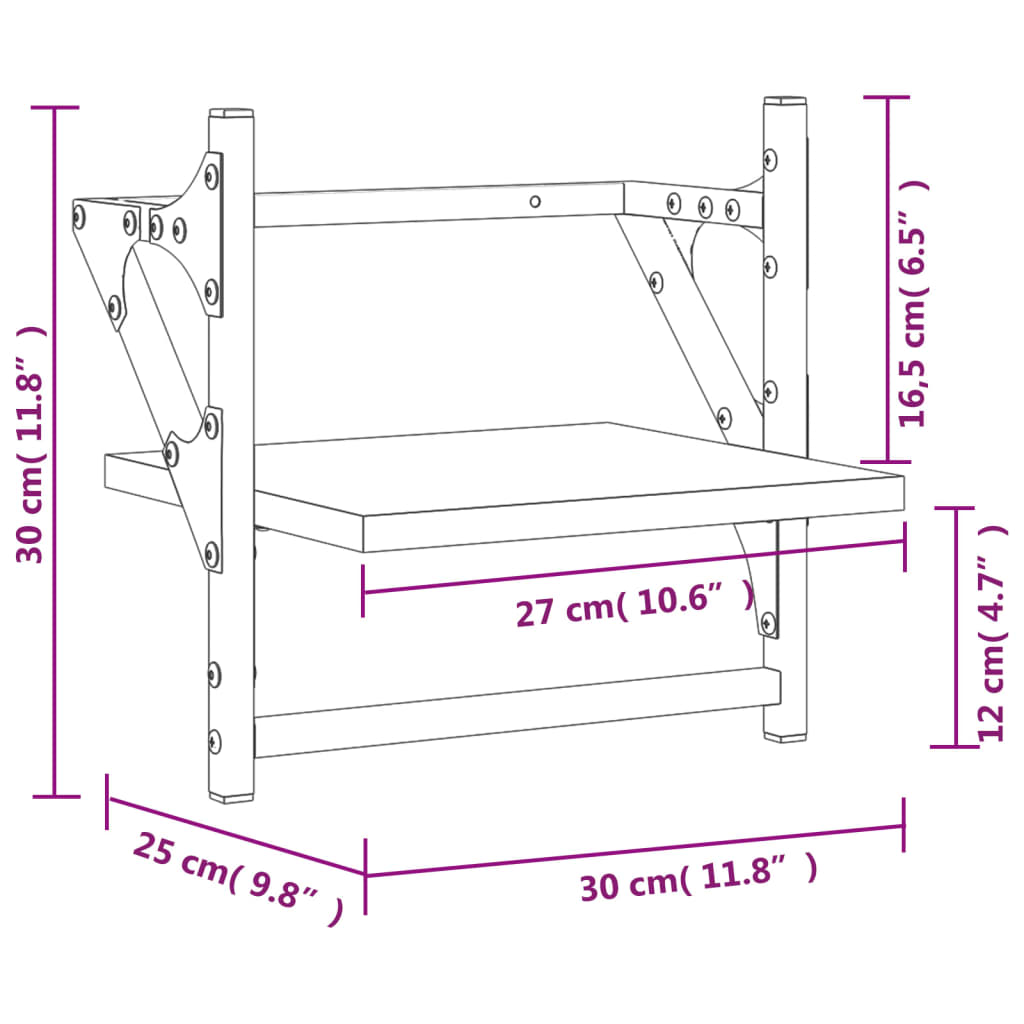 vidaXL lattidega seinariiulid 2 tk, pruun tamm, 30 x 25 x 30 cm