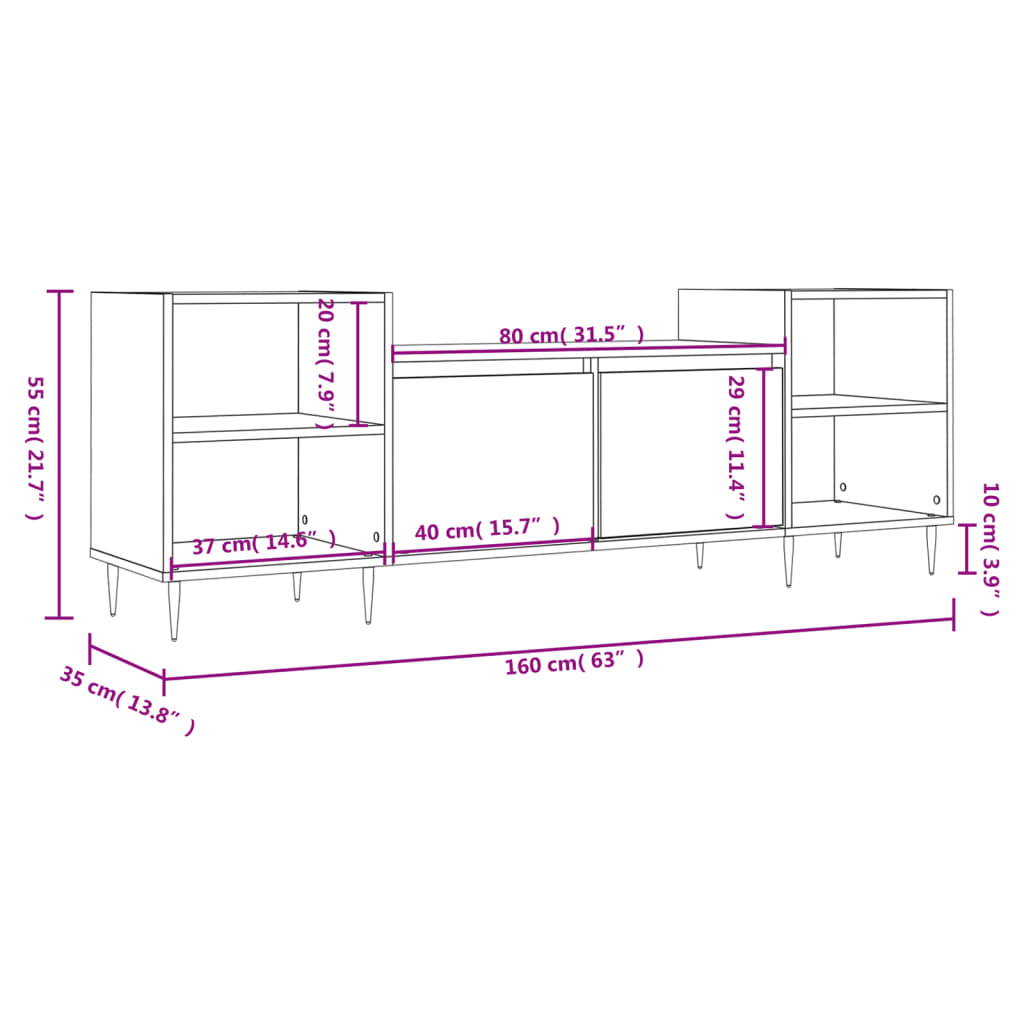 vidaXL telerikapp, hall Sonoma tamm, 160x35x55 cm, tehispuit