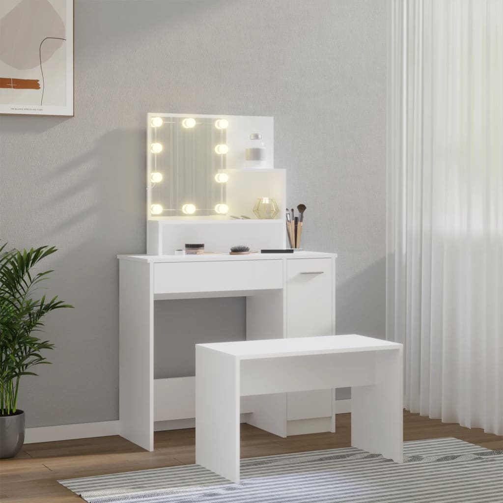 vidaXL tualettlaua komplekt LEDiga, valge, tehispuit