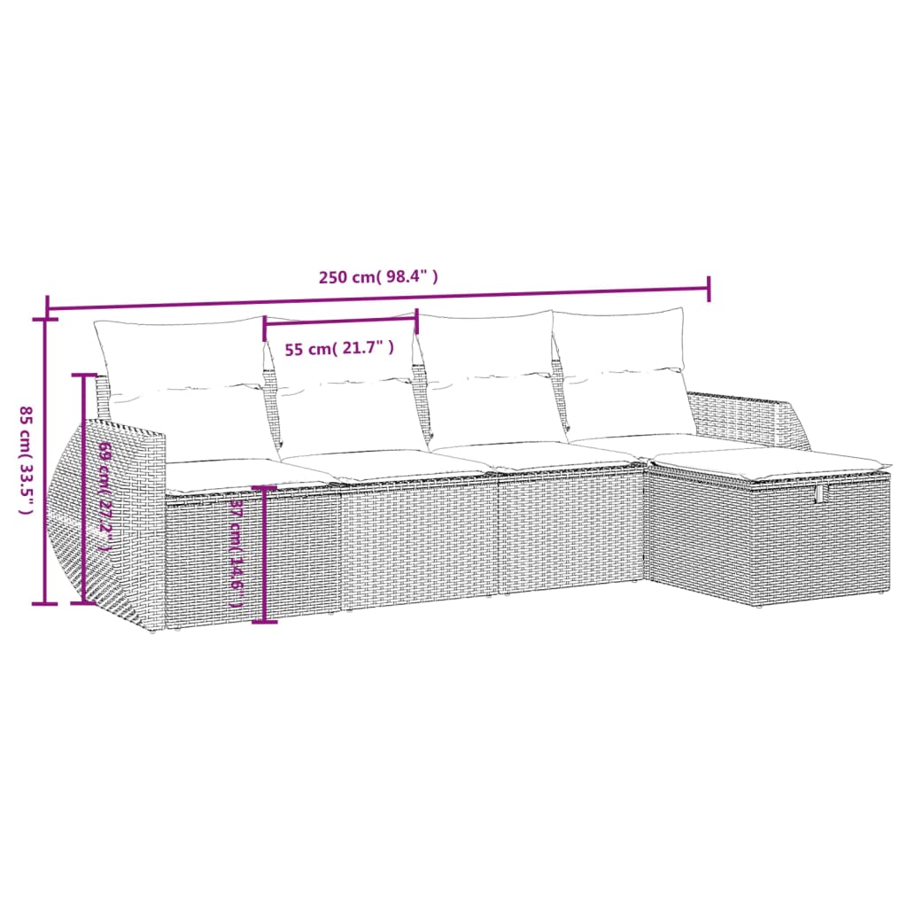 vidaXL 5-osaline aiadiivanikomplekt patjadega, must, polürotang