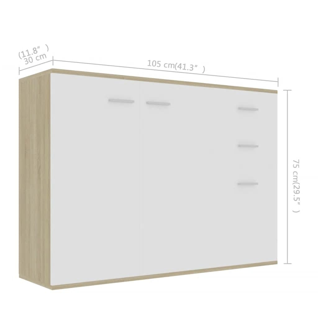 vidaXL puhvetkapp, valge ja Sonoma tamm, 105x30x75 cm tehispuit