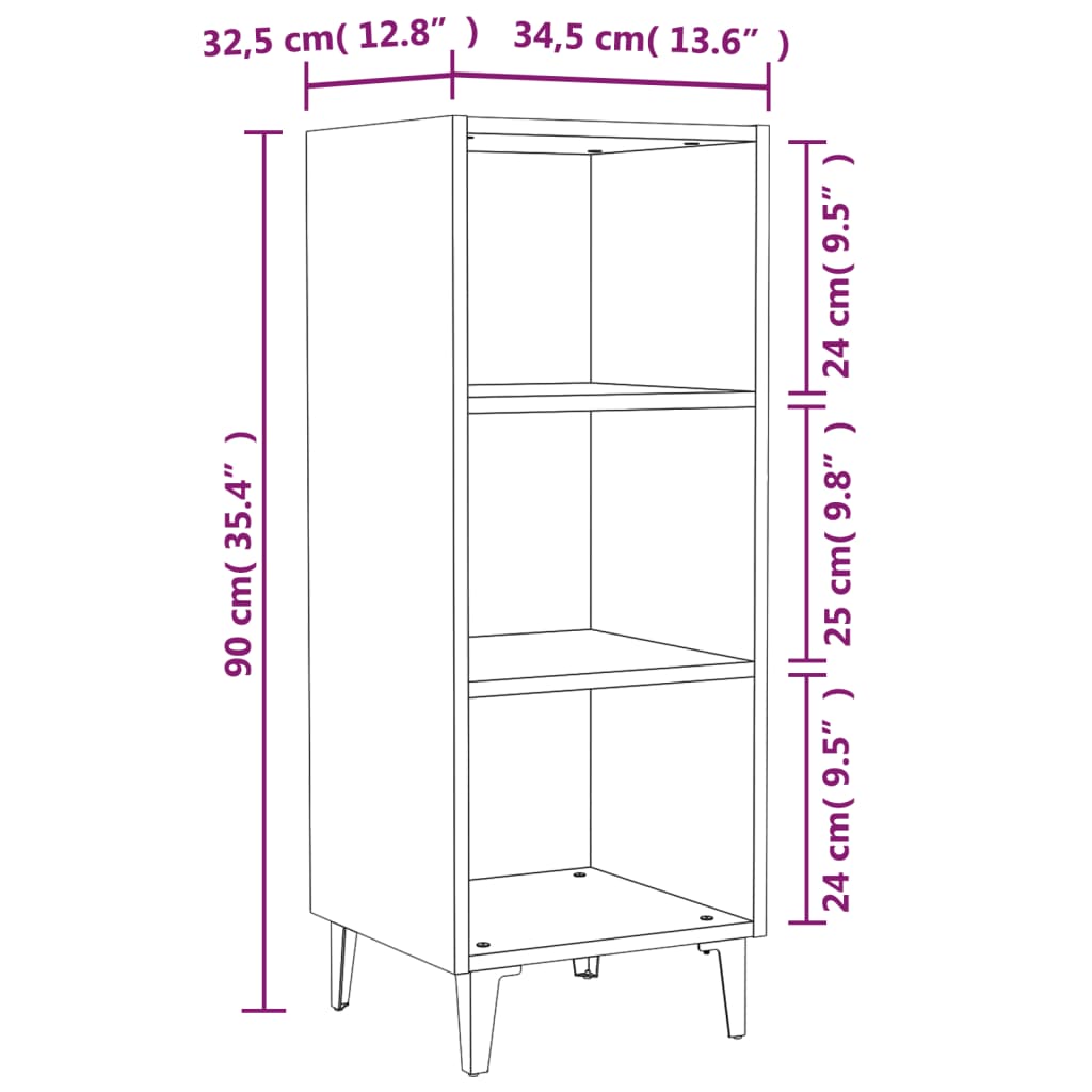 vidaXL puhvetkapp, hall, Sonoma tamm, 34,5 x 32,5 x 90 cm, tehispuit