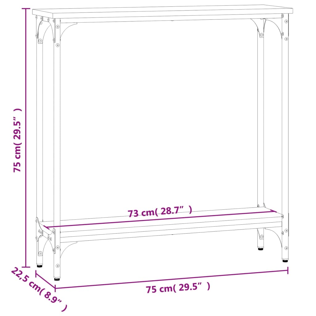 vidaXL konsoollaud, suitsutatud tamm, 75x22,5x75 cm, tehispuit