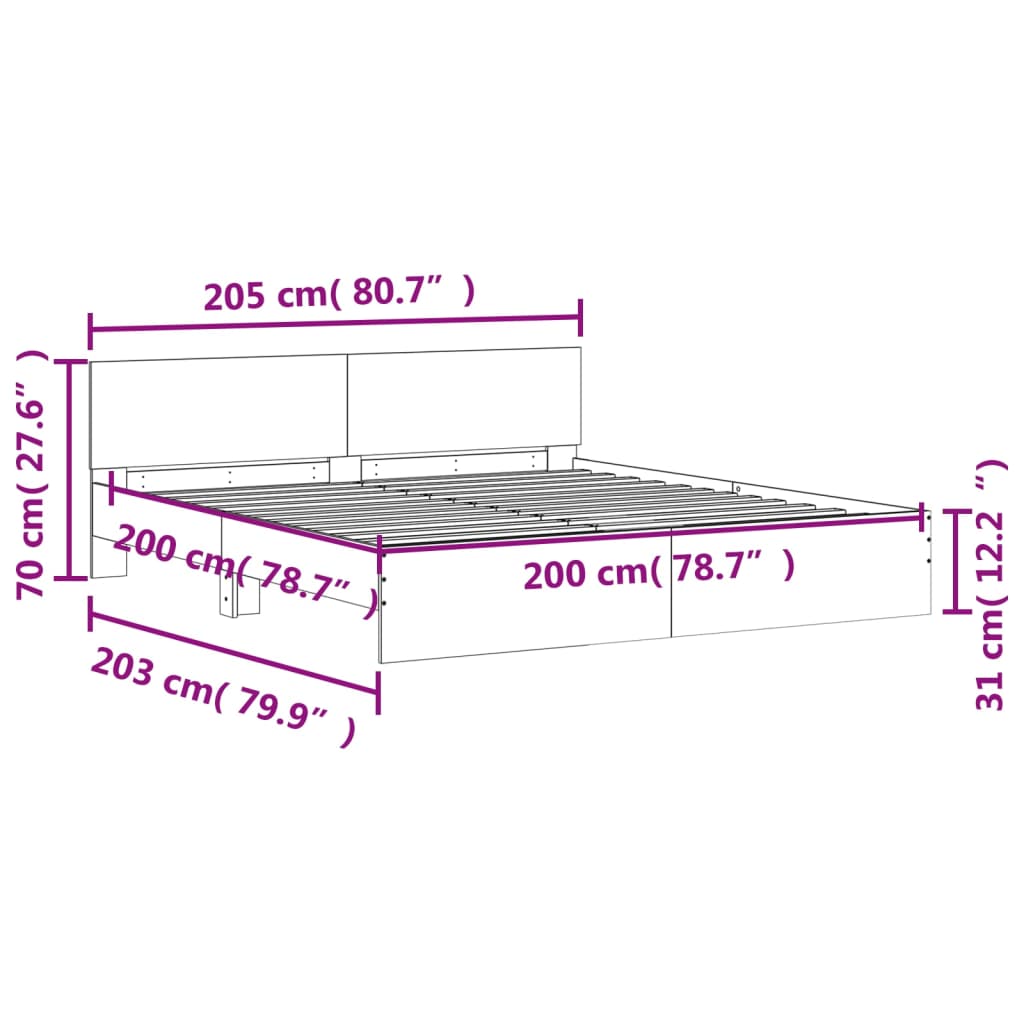 vidaXL voodiraam peatsiga, valge, 200 x 200 cm