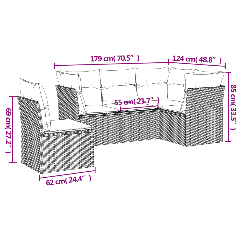 vidaXL 5-osaline aiadiivanikomplekt patjadega, must, polürotang