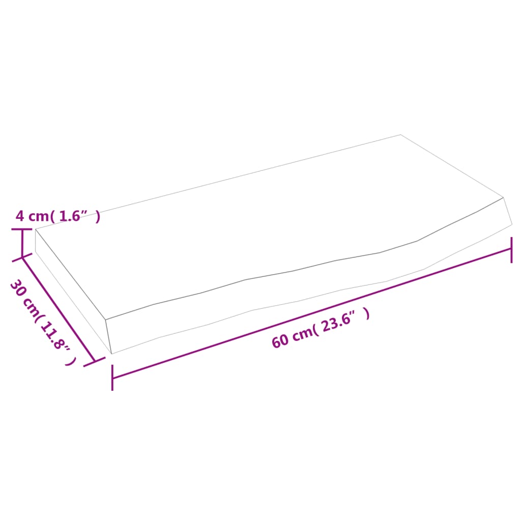 vidaXL vannitoa töötasapind, helepruun, 60 x30 x (2-4) cm, täispuit