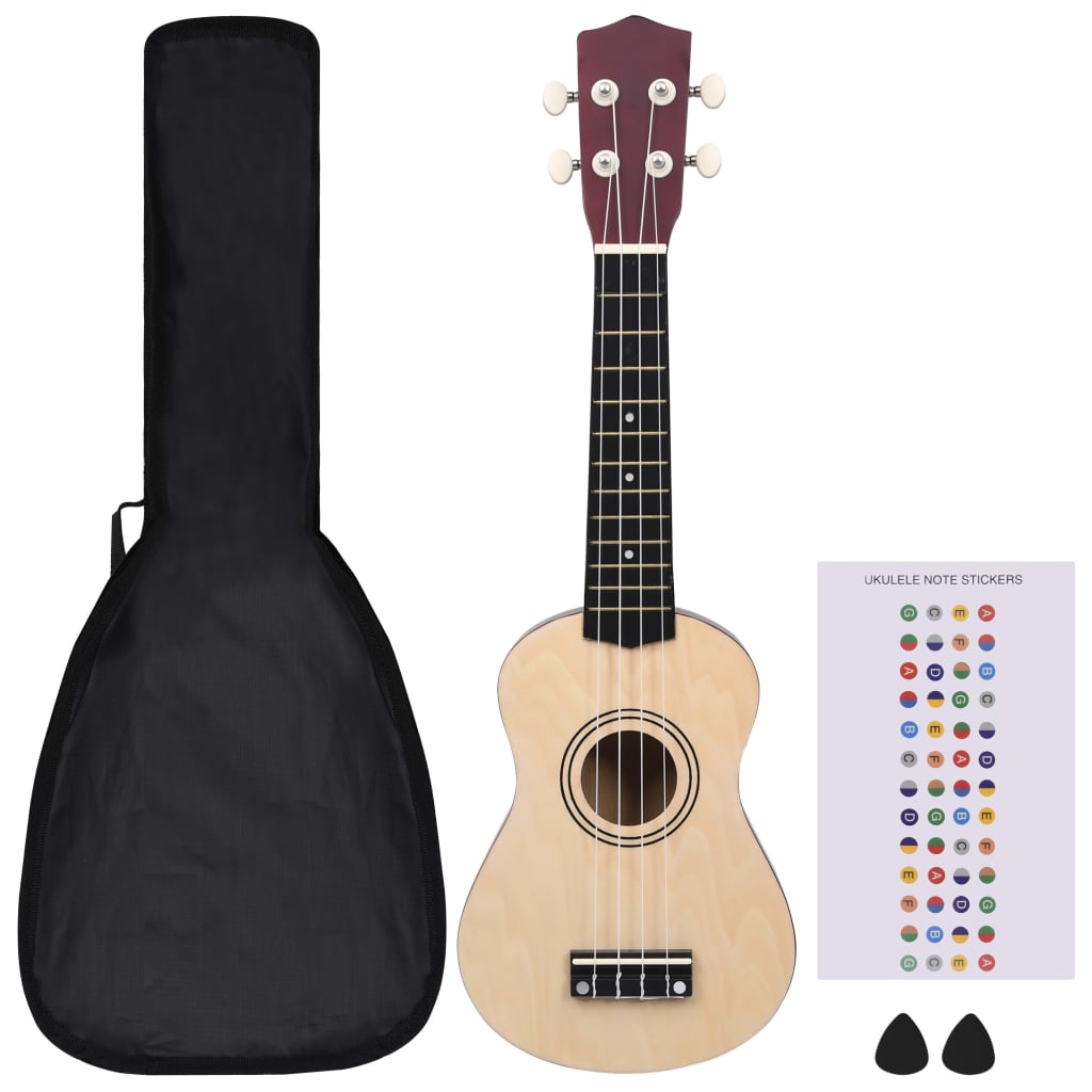 vidaXL sopran ukulele komplekt kotiga lastele naturaalne 21"