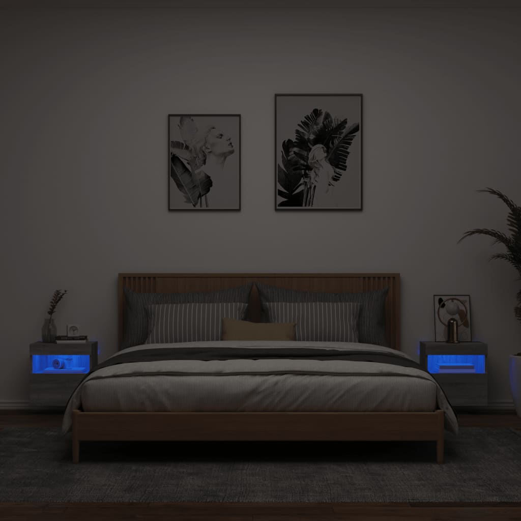 vidaXL teleri seinakapid LED-tuledega 2 tk, hall Sonoma, 40x30x40 cm