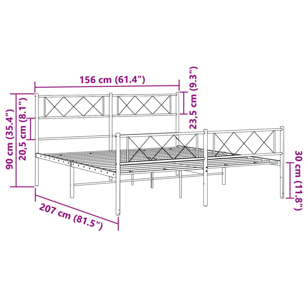 vidaXL metallist voodiraam peatsi ja jalutsiga, valge, 150 x 200 cm