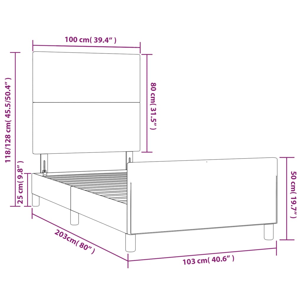 vidaXL voodiraam peatsiga, valge, 100x200 cm, kunstnahk