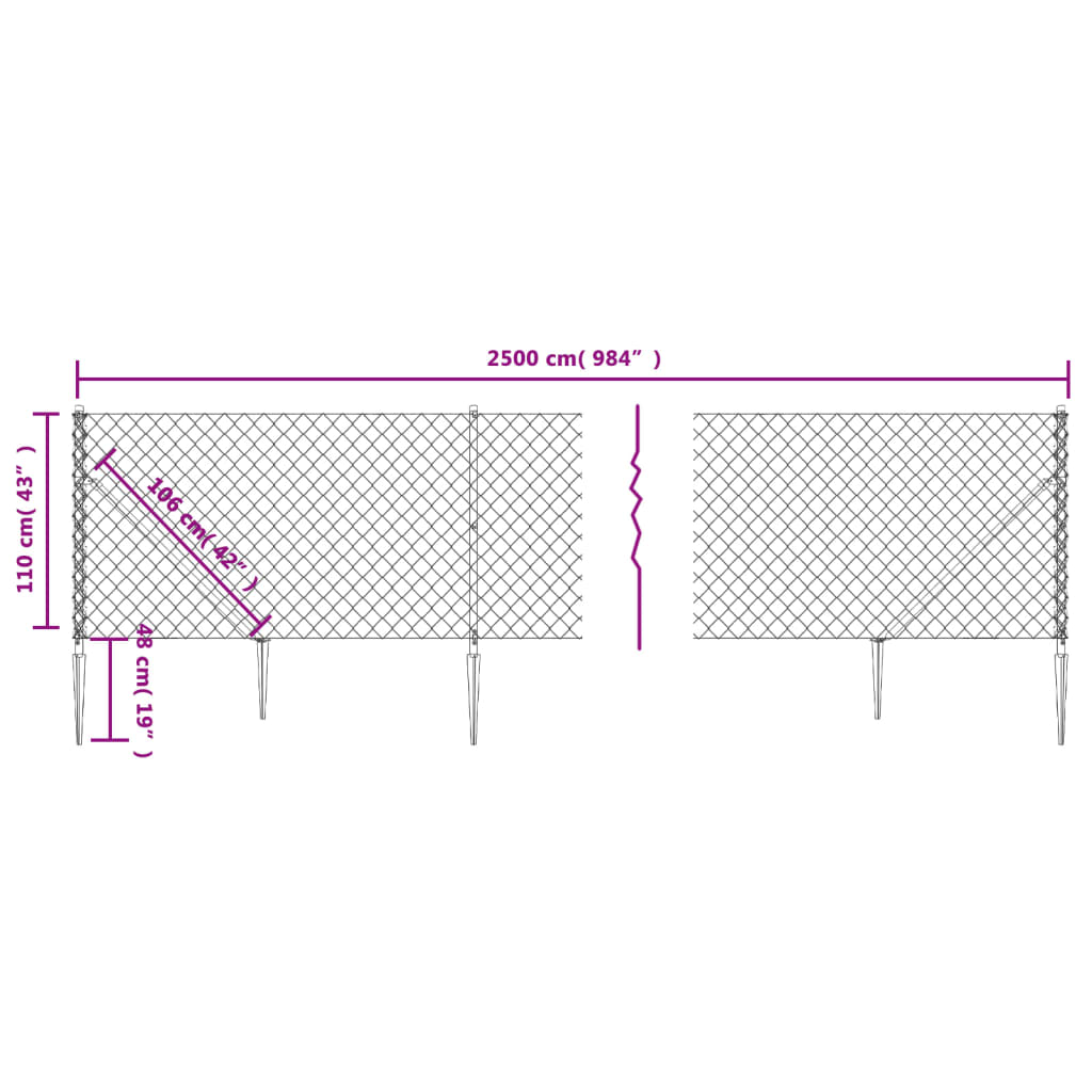 vidaXL võrkaed vaiadega, roheline, 1,1 x 25 m