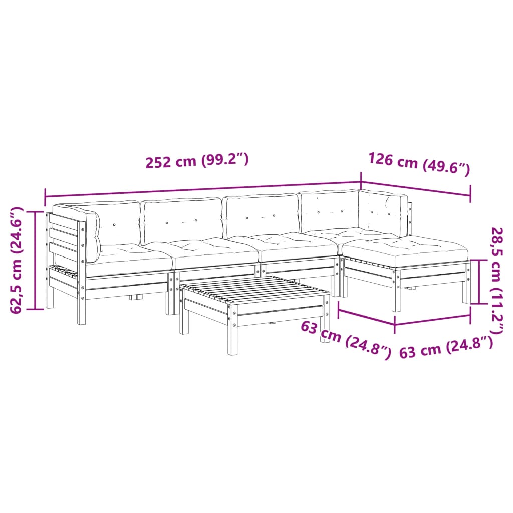 vidaXL 6-osaline aiadiivani komplekt patjadega, ebatsuuga puit