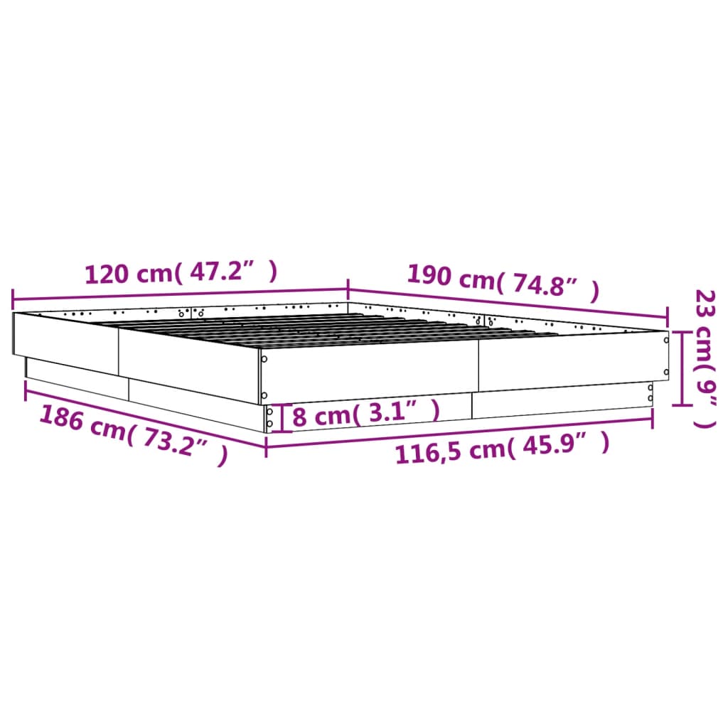 vidaXL voodiraam LED-tuledega, Sonoma tamm, 120 x 190 cm