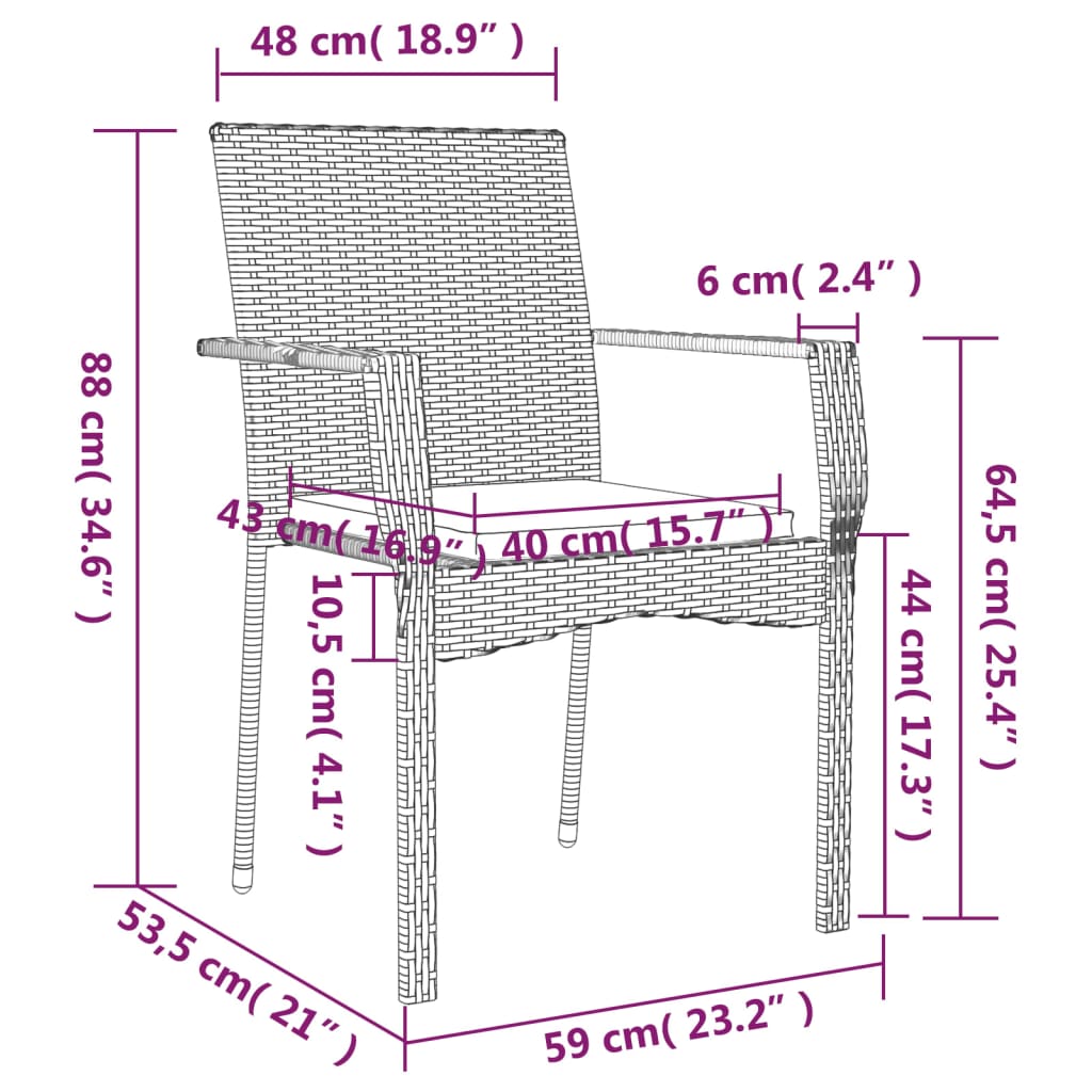 vidaXL aiatoolid patjadega 4 tk, polürotang, hall