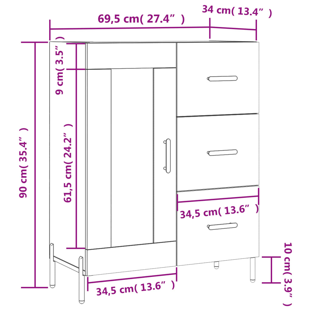 vidaXL puhvetkapp, must, 69,5 x 34 x 90 cm, tehispuit