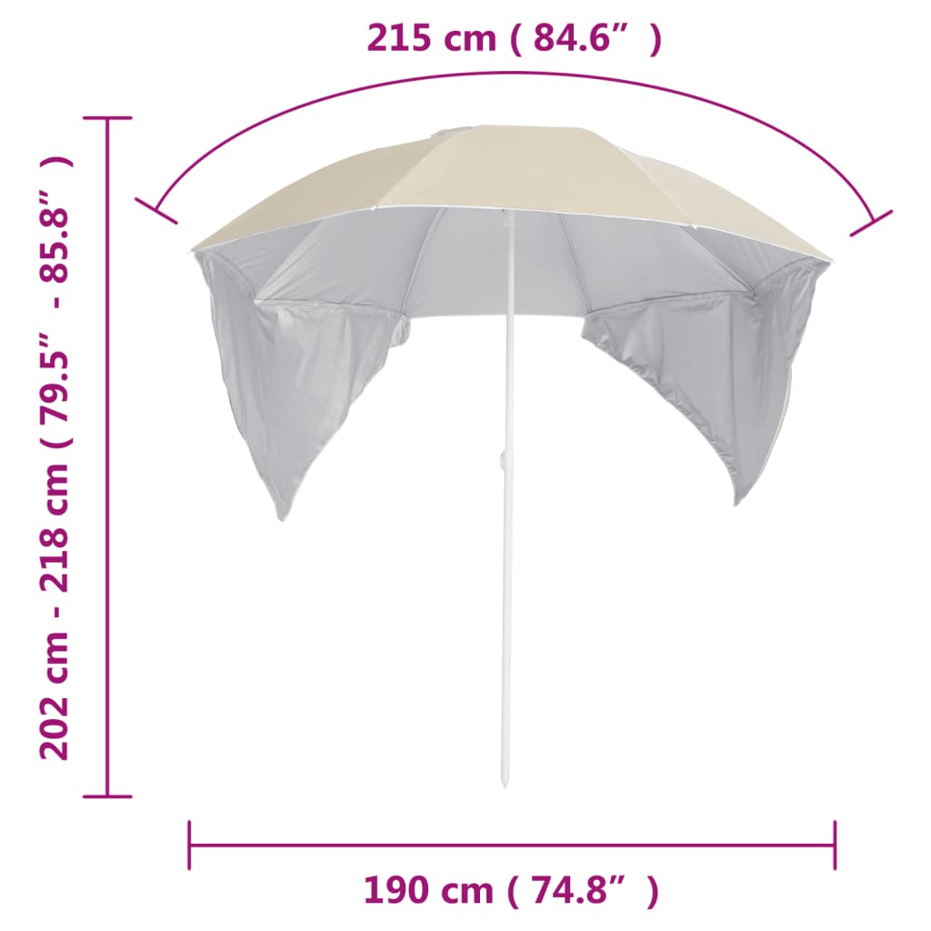 vidaXL ranna päikesevari külgseintega, liiv, 215 cm