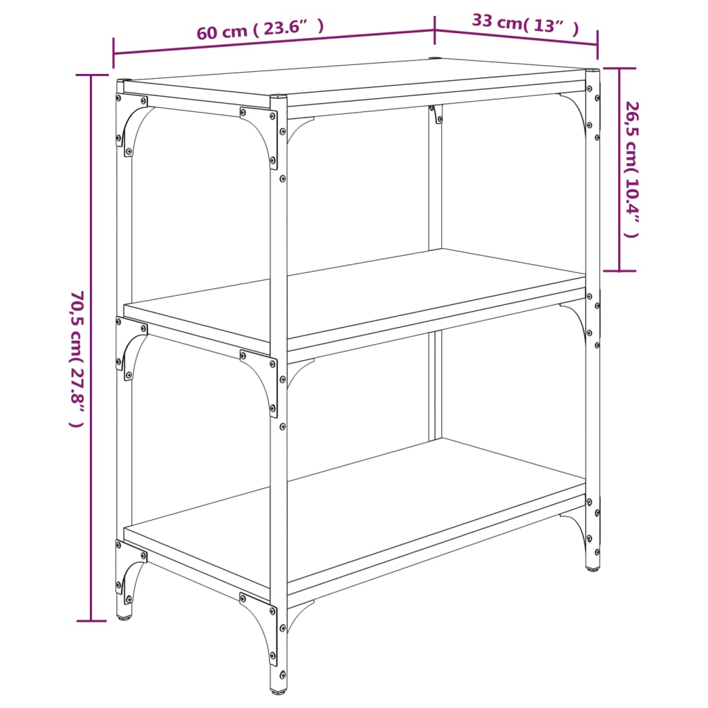 vidaXL raamatukapp, hall Sonoma, 60 x 33 x 70,5 cm, tehispuit ja teras