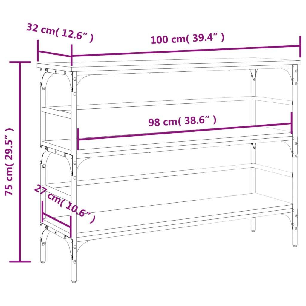 vidaXL konsoollaud, must, 100x32x75 cm, tehispuit