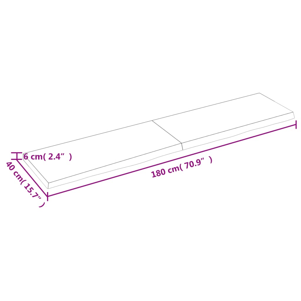 vidaXL lauaplaat, 180x40x(2-6) cm, töötlemata tammepuit