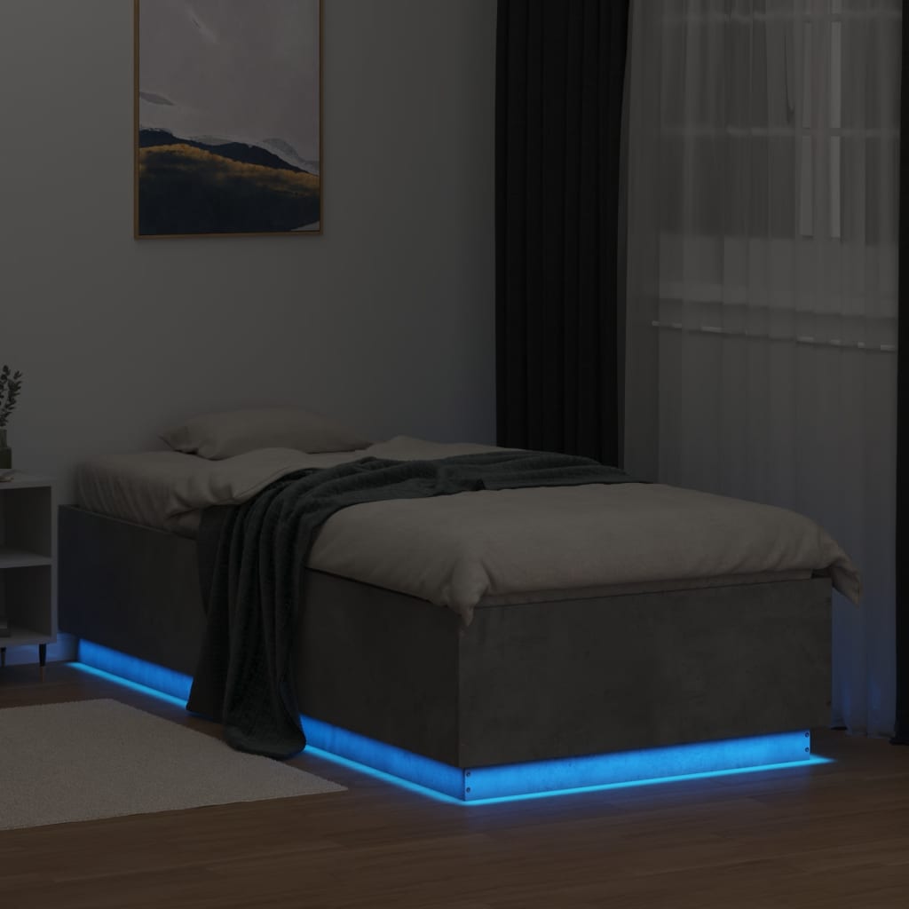 vidaXL voodiraam LED-tuledega, betoonhall, 100 x 200 cm, tehispuit