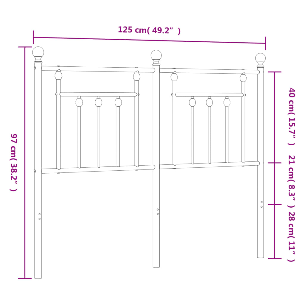 vidaXL metallist voodipeats, valge, 120 cm