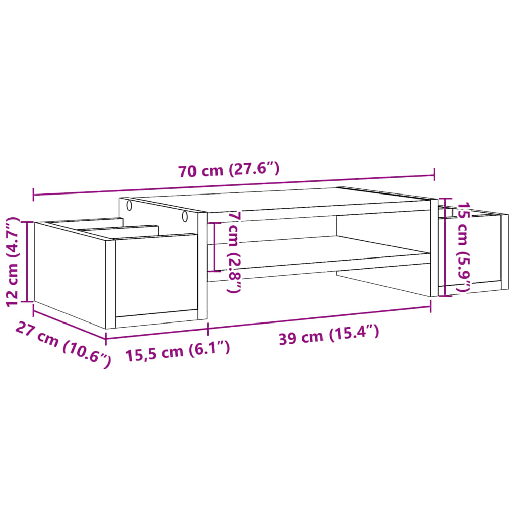 vidaXL hoiuruumiga monitorialus, pruun tamm, 70x27x15 cm, tehispuit