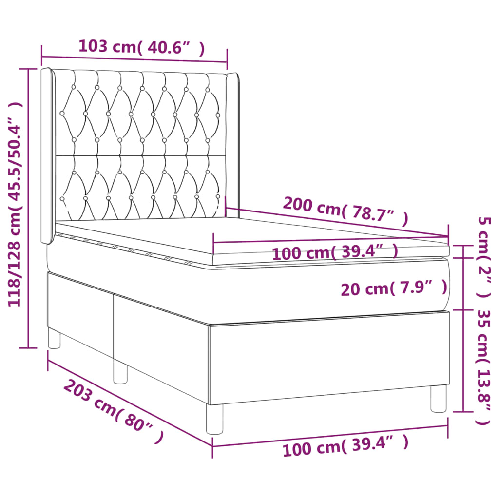 vidaXL kontinentaalvoodi madrats ja LED, tumepruun, 100x200 cm, kangas