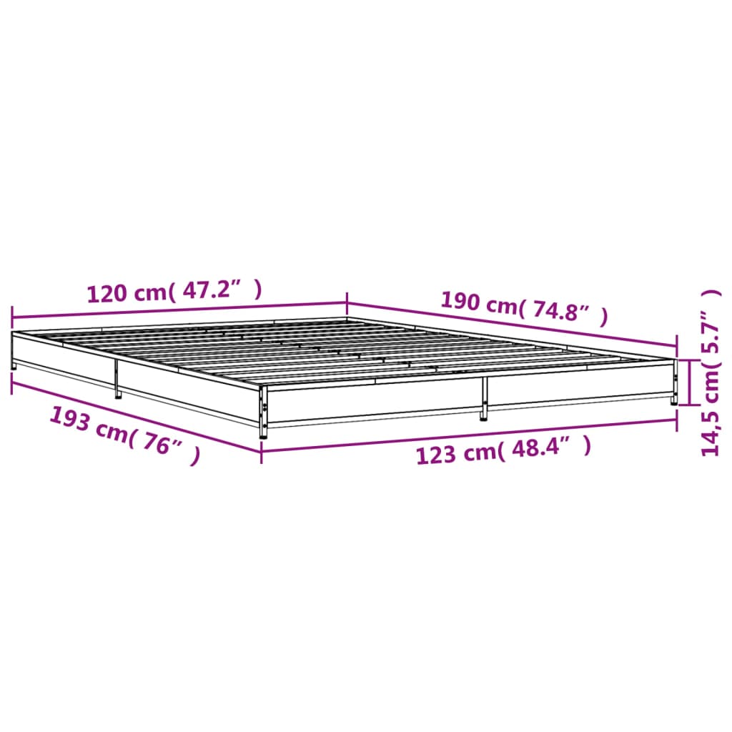 vidaXL voodiraam, Sonoma tamm, 120 x 190 cm, tehispuit ja metall