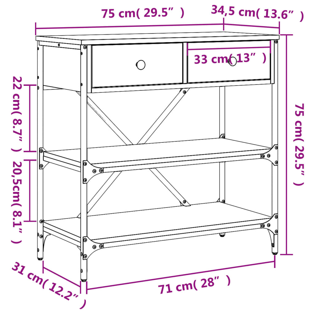 vidaXL konsoollaud, Sonoma tamm, 75x34,5x75 cm, tehispuit