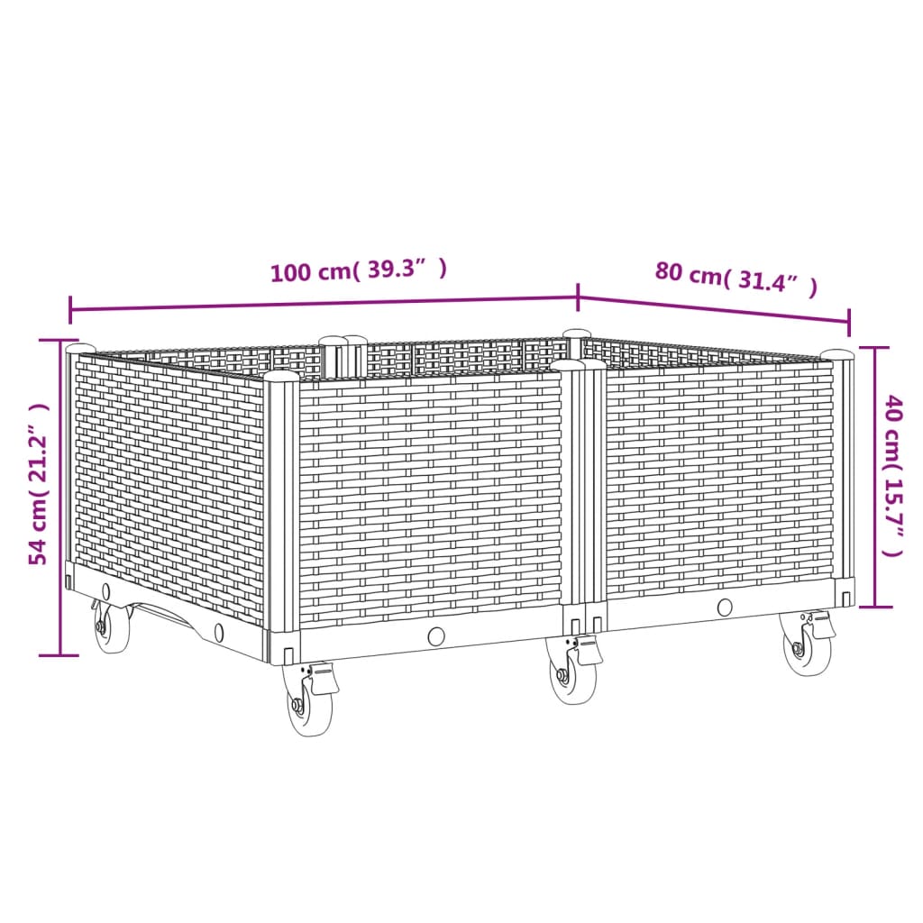 vidaXL ratastega taimekast, hall, 100 x 80 x 54 cm, PP