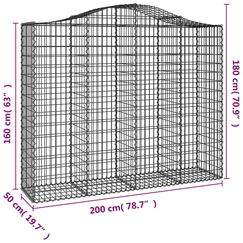 vidaXL kaarekujuline gabioonkorv, 200x50x160/180 cm, tsingitud raud