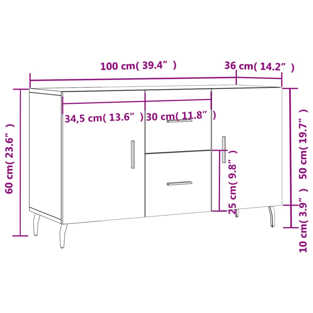 vidaXL puhvetkapp, must, 100 x 36 x 60 cm, tehispuit